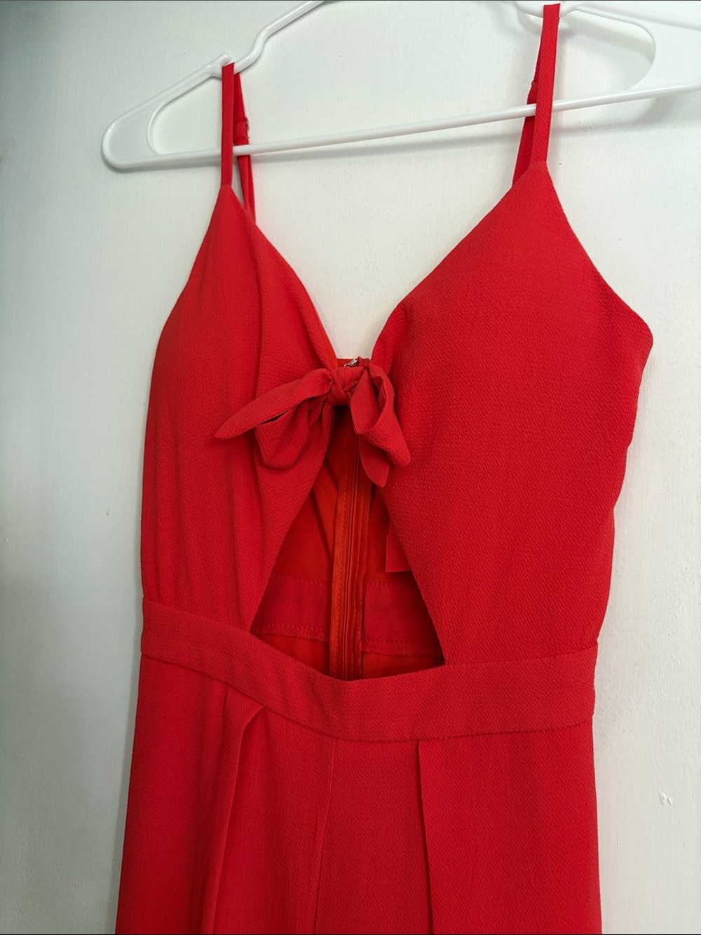 Xtaren Red Women's Wide-Leg Jumpsuit with Front Tie, size S.
